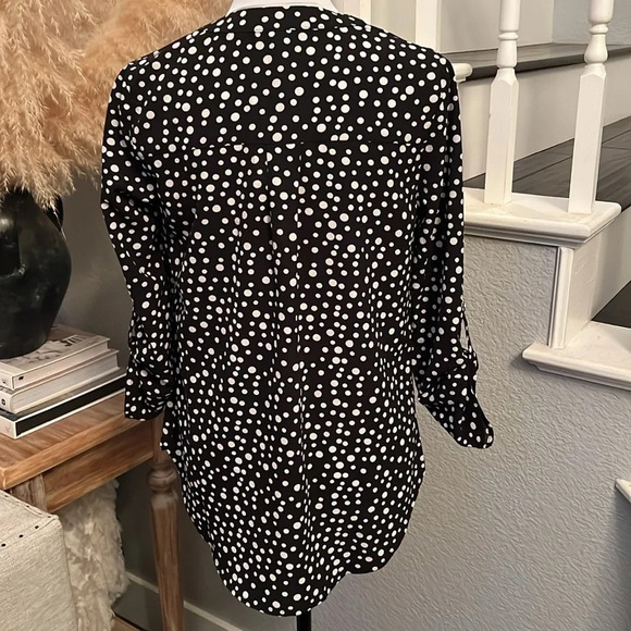 NY Collection 3/4 Push Tab Mandarin Collar Blouse with Front Pleats Size Small - Picture 4 of 7